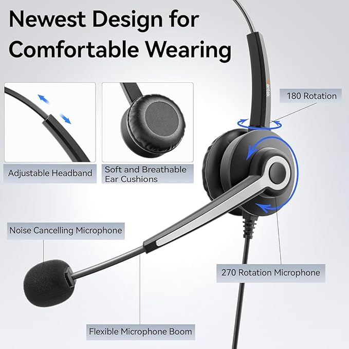 USB-A/USB C/3.5mm Jack 3-in-1 PC Headset, Wired & Noise with Noise-Cancelling Microphone for Laptop - Type-C Computer Headphones with Mic in-line Control for Home