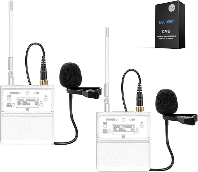 NEEWER Lapel Lavalier Microphone (2 Pack), Wired Clip On Omnidirectional Condenser Lav Mic Compatible with Rode Wireless GO II DJI Wireless Mic Transmitter for Stage YouTube Video Live Stream, CM5