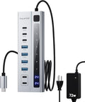 Powered USB C Hub, PULWTOP 9-in-1 USB-Hub suppprt 10Gbps & PD 45W Max Charging(Not Support Video), USB Powered Hub with 3 USB-C, 4 USB-A for Laptop, MacBook, iPad and More (72W Adapter Included)