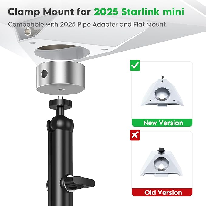 XLTTYWL 2025 Starlink Mini Pole Mount Kit, Aluminum Mini Starlink Tripod Adapter with 1/4"-20 & 3/8"-16 Thread and Adjustable Clamp Bracket for Star Link Mini Dishy RV, Camper, Roof Rack, Balcony