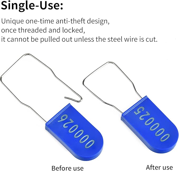 1000PCS Plastic Padlock Security Seals Metal Wire Padlocks Electric Meter Lockout Tags Disposable Anti-Tamper Lock Numbered Anti Tamper Tags Blue