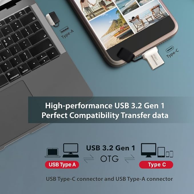 GIGASTONE 128GB Nano Luxus Dual Drive (5 Pack) Z50 USB 3.2 Gen 1, 2-in-1 USB-A & Type-C, 100MB/s Ultra Fast, Cap Design, Metal, Plug & Play for Smartphone/PC/Mac/TV/Car, 2.0/3.0/3.1 Compatible