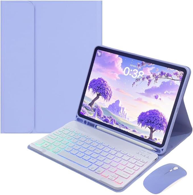 for iPad mini 5th Generation/iPad mini 4 Keyboard Case with Mouse and Rainbow Backlit Detachable Bluetooth Keyboard Cover,Purple