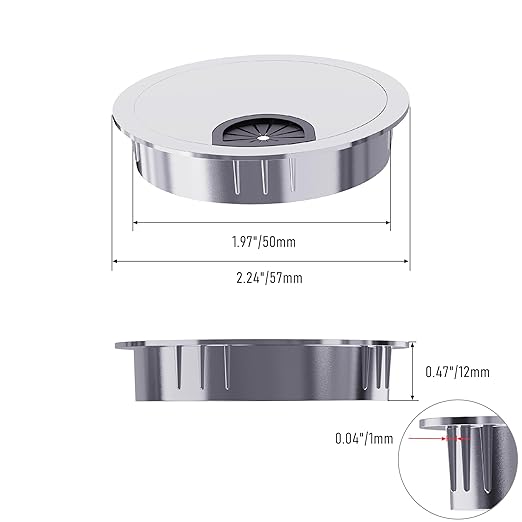Desk Grommet 2 Inch 50mm, Zinc Alloy Computer Desk Wire Hole Cover, Office Desktop Cord Cable Hole Metal Ring, Silver Tone