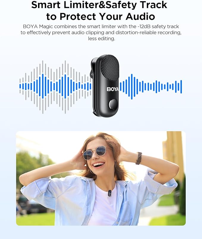 BOYA Magic-05 Wireless Lavalier Microphone, 30Hrs Battery,328FT Los Range, Safety Track &Limiter, Ai Noise Reduction USB-C Wireless Lapel Mini Mic for Android iPhone 16/15 Audio Video Live Broadcast