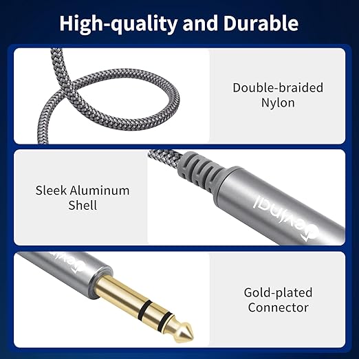 Devinal 1/4 inch Headphone Extension Cable, 6.35mm TRS Male to Female Stereo Cord, Quarter Inch Guitar Cable Extender, 10ft (3 Meters)