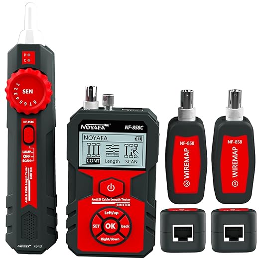 NOYAFA NF-858C Network Cable Tester Multifunctional with VFL Function,RJ11 RJ45 BNC,POE Voltage Testing Trace Cable Line Locator for Telephone/Ethernet/LAN Coax Cable Rechargeable Anti-Interference
