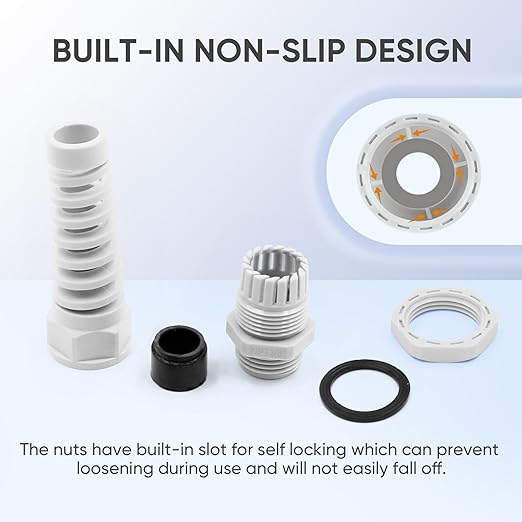 Strain Relief Cord Connector,LISTENJIALE 10Pcs NPT 3/8" Waterproof Cable Gland Flex Spiral Strain Relief Adjustable 5-10mm Cable Connector Nylon Joint with Gaskets(Grey)