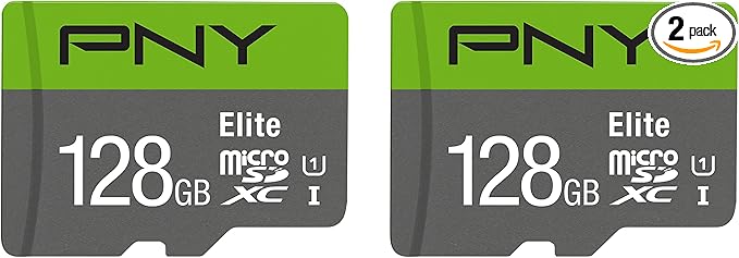 PNY 128GB Elite Class 10 U1 microSDXC Flash Memory Card - 100MB/s, Class 10, U1, Full HD, UHS-I, Micro SD (Pack of 2)
