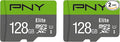 PNY 128GB Elite Class 10 U1 microSDXC Flash Memory Card - 100MB/s, Class 10, U1, Full HD, UHS-I, Micro SD (Pack of 2)