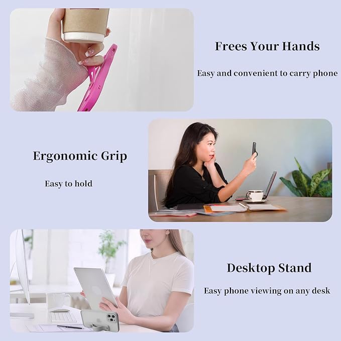 Cell Phone Finger Holder Grip Loop Accessories for Hand, Mobile Phone Knob Handle Kickstand Strap Hooks for Back of Silicone Phone Case - 6 Pack (Black Green Purple Off-White Brown Pink)