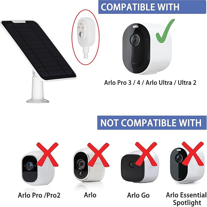 Upgrade 3 Pack 5W Solar Panel Charging Compatible with Arlo Pro 3/4/5S/Ultra/Ultra 2/Go 2 Continuous Power Supply IP65 Weatherproof with 9.8ft/3m Charging Cable and Adjustable Wall Mount