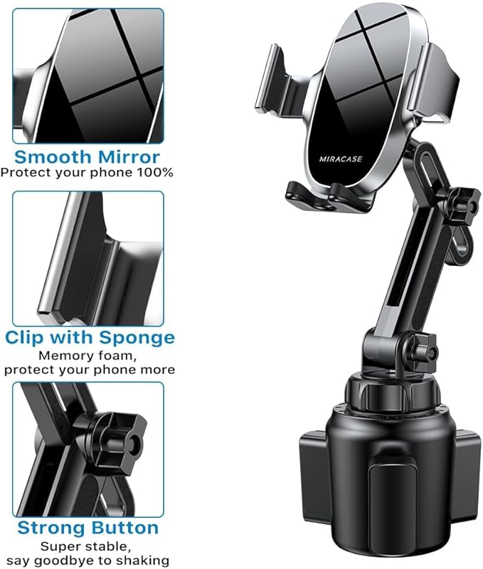 Miracase Cup Phone Holder for Car, [Upgraded Version] Adjustable Long Neck Car Cup Holder Phone Mount Cradle Friendly Compatible with iPhone Samsung Google and All Smartphones, Silver