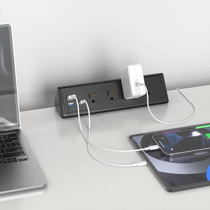 Jgstkcity Desk Clamp Power Strip,20W Fast Charging Station,Surge Protector Nightstand Edge Mount,1875W Extension Cord with Multiple Outlets,2 USB-C,2 USB-A,for Home Office (Black, 10 FT)