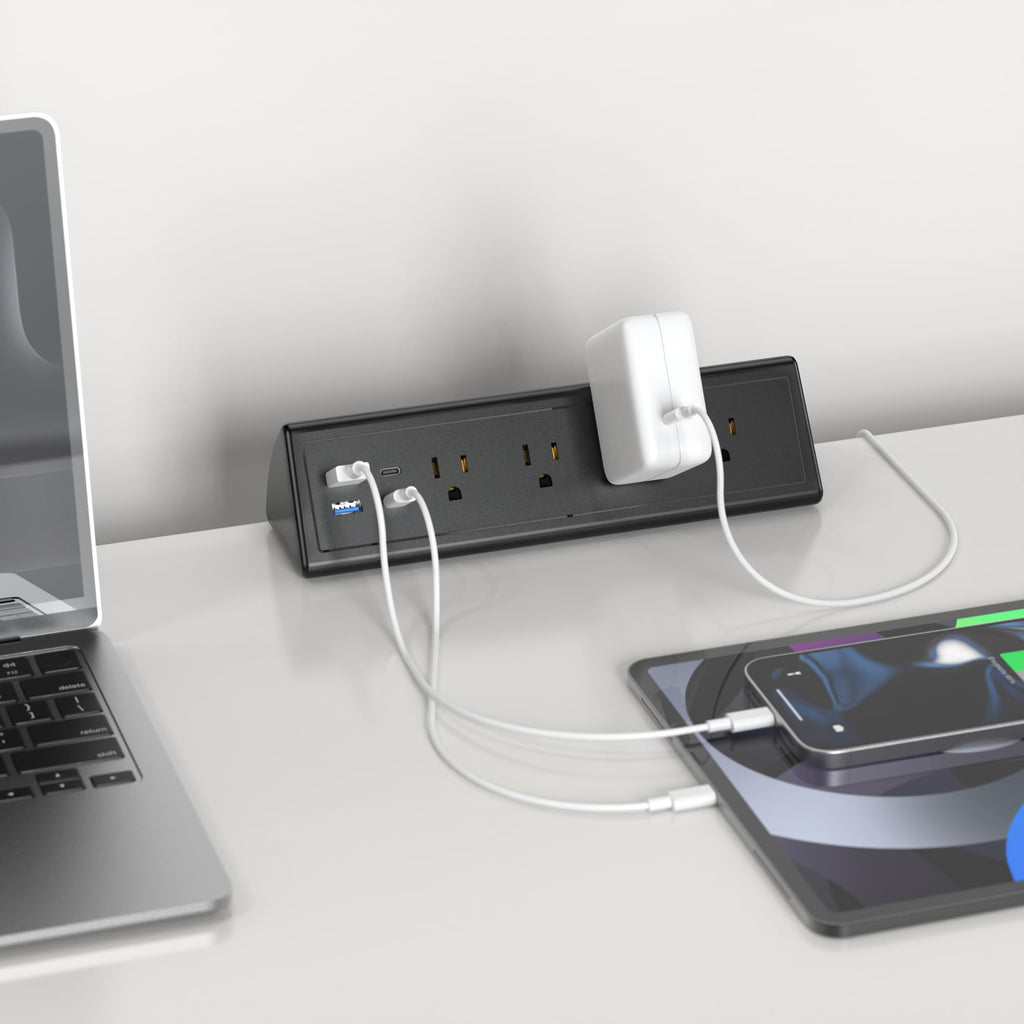 Jgstkcity Desk Clamp Power Strip,20W Fast Charging Station,Surge Protector Nightstand Edge Mount,1875W Extension Cord with Multiple Outlets,2 USB-C,2 USB-A,for Home Office (Black, 2PCS-6 FT)