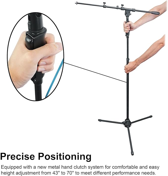 Rockville RVMIC3 V2 Portable Adjustable Tripod Boom Mic Stand for Singers & Musicians, Quick Release Clutch, Sturdy All-Metal, 25"-46.5" Telescopic Boom, Foldable, 6.7 lbs