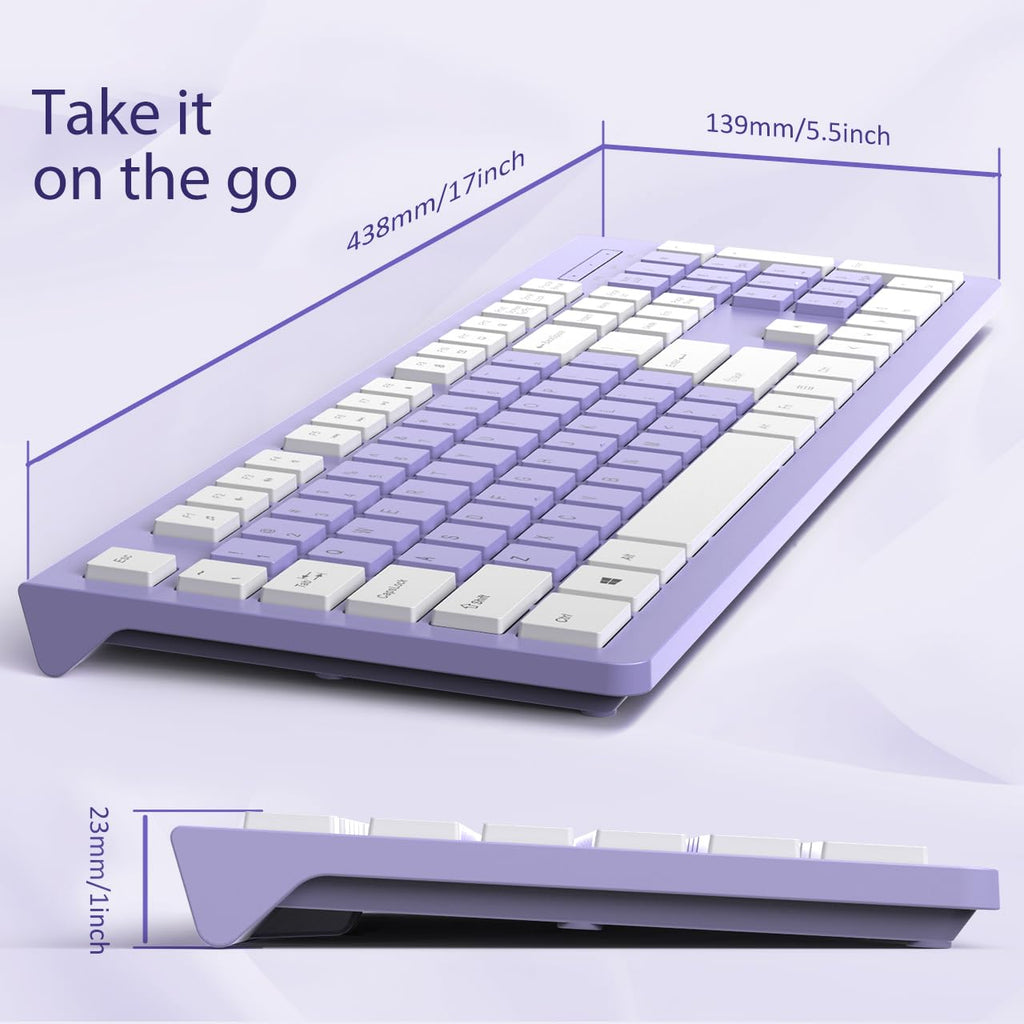 COLIKES Wired Keyboard, Ultra-Thin USB Wired Computer Keyboard, Low-Profile Keys, Spill-Resistant, Multimedia Keys, Compatible with Windows, Mac, Chrome, Linux, and Android-Purple