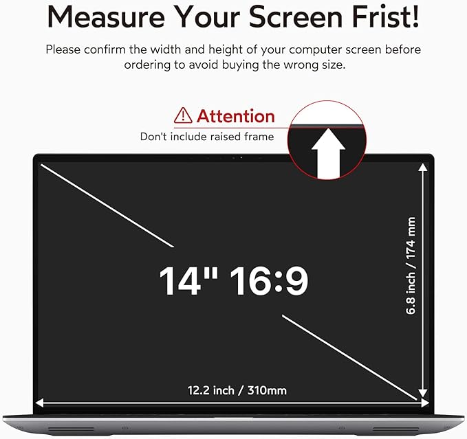 bersem 2 Pack 14 inch Laptop Privacy Screen for 16:9 Ratio Computer Monitor, Anti-Glare, Blue Light Filter, Removable, UV-Blocking