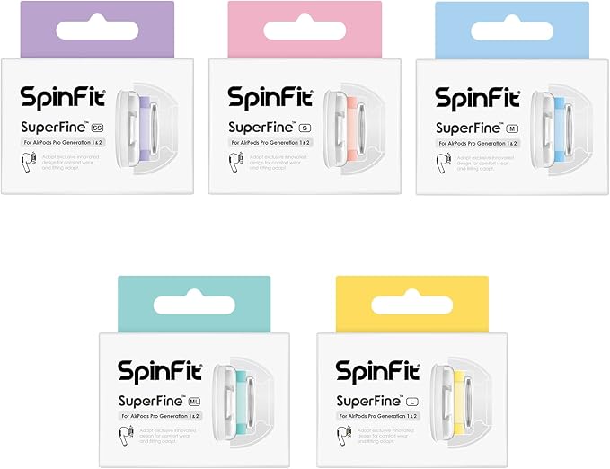 SpinFit Superfine for AirPods Pro Gen 1 & 2 - S - Medical Grade Silicone Patented Replacement Ear Tips and Adapters for Supreme Comfort (one Pair)(Ear Tips Installed)