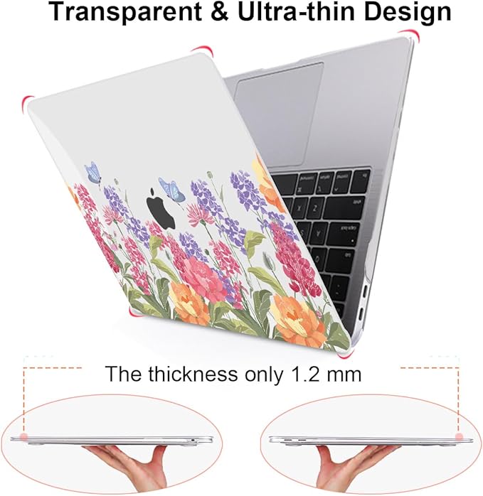 for MacBook Pro 13 Inch Case 2022 2021 2020 Release A2338 M2 M1 A2251 A2289, Plastic Hard Shell Case for MacBook Pro 13.3 inch with Touch Bar & Touch ID, Pink & Purple Flowers