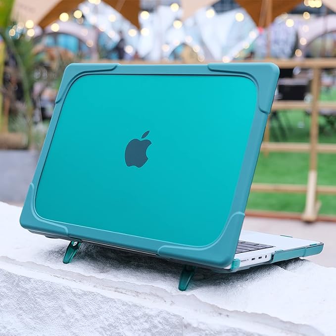 Batianda Compatible with New MacBook Pro 16 inch Case 2024 M4 Chip 2023 2021 Release with M3 M2 Pro Max, Heavy Duty Protective Plastic Hard Shell with Fold Kickstand & Keyboard Cover, Dark Cyan