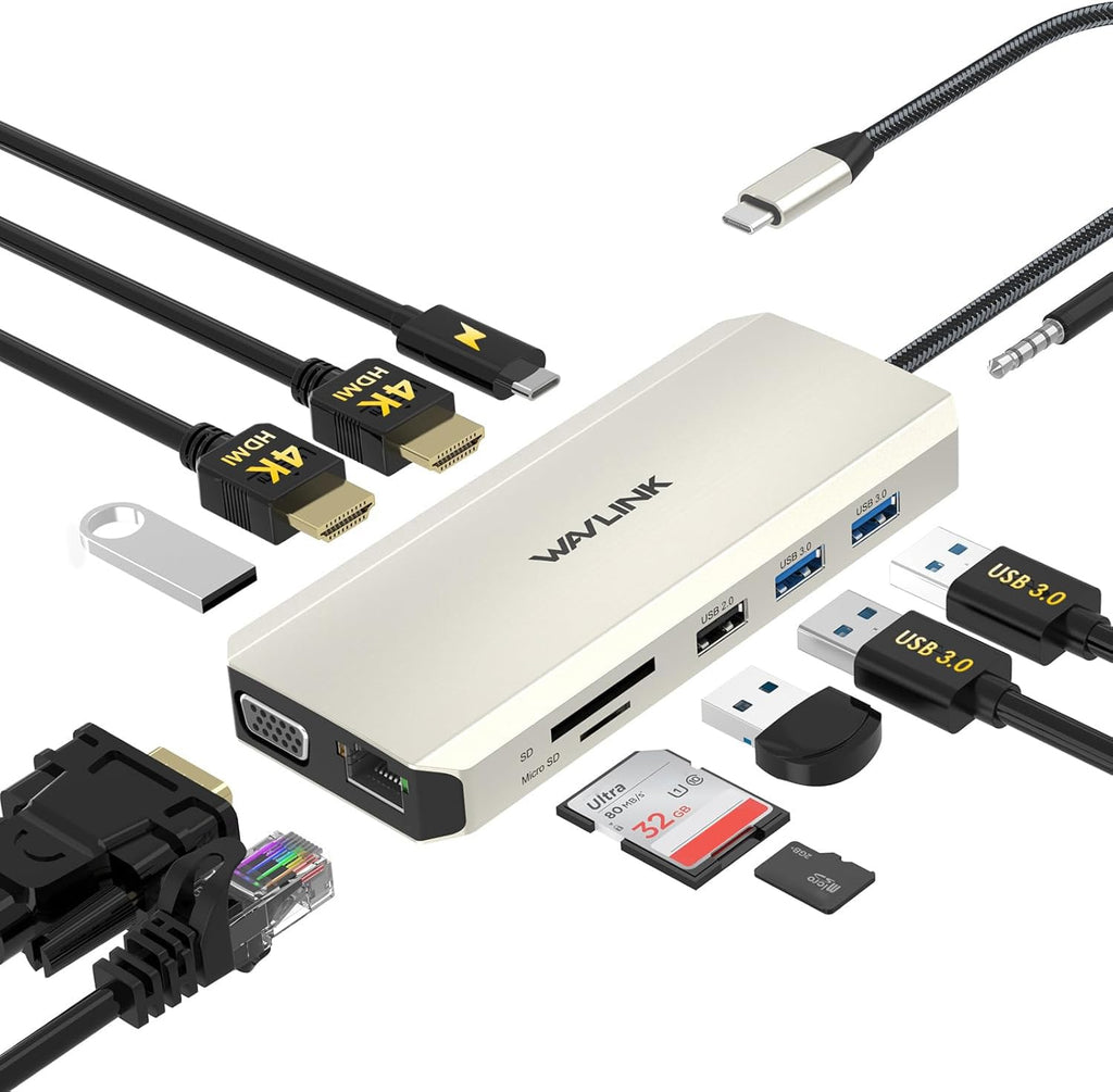 WAVLINK USB C Docking Station Dual Monitor for Dell/HP/Lenovo Laptop