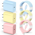 Compatible with iPhone 14 13 12 Charger, 20W Fast Charging Wall Charger,10 FT USB ightning Cable,Phone Charger Cord for Phone 14/13/12/12 Pro Max/11/Xs Max/XR/X,AirPods Pro and More(Pink/Yellow/Blue)