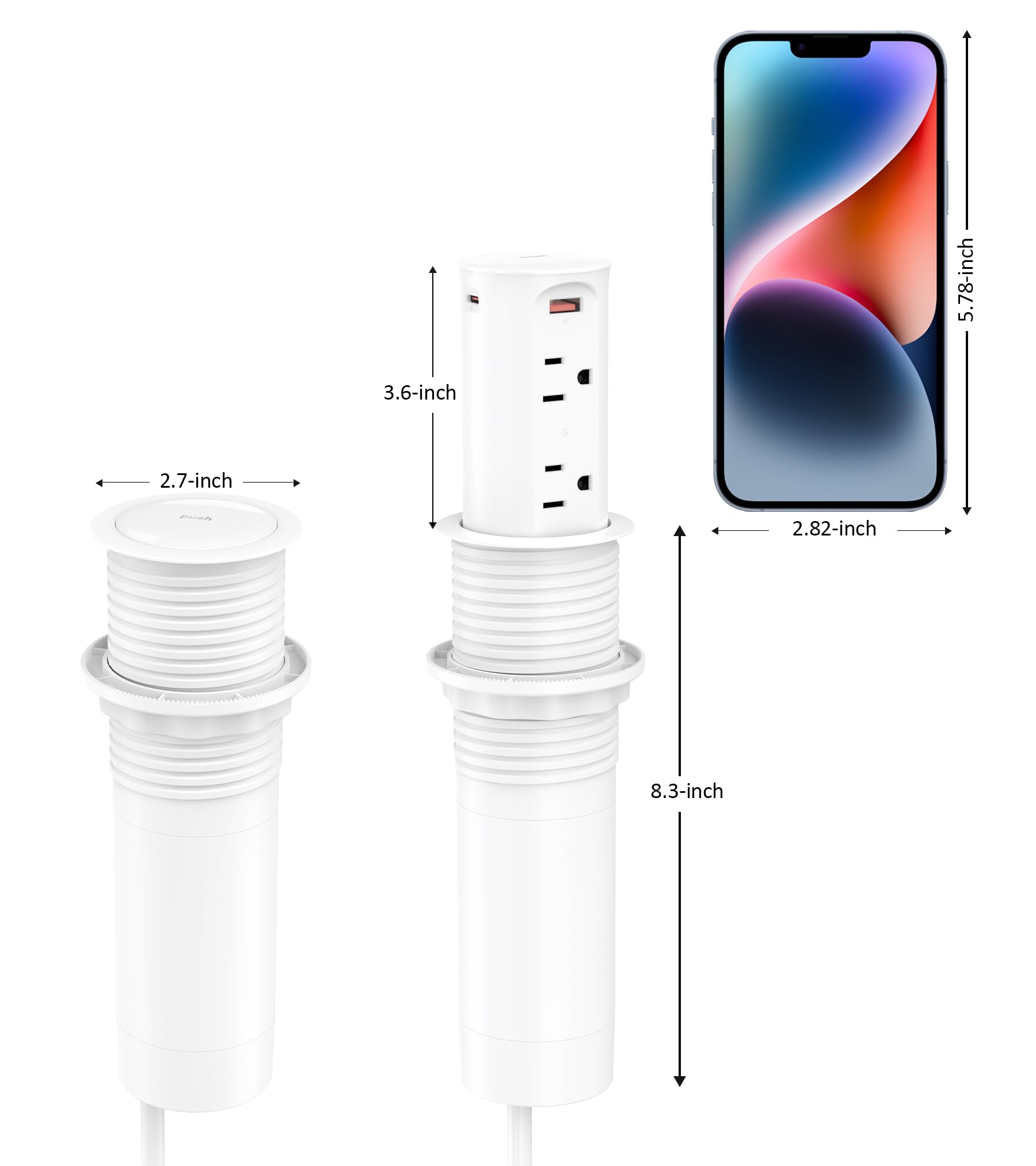 Jgstkcity Pop up Countertop Outlet,2.5in Hole Desk Grommet,White