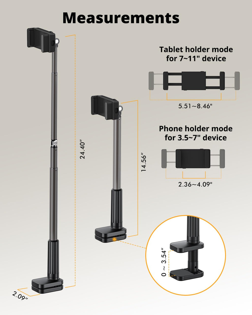 SupeDesk Phone Holder for Bed, 360° Rotation Cell Phone Stand, Flexible Long Arm Headboard Bedside Clip, Multi-Functional Overhead Phone Mount for 3.5-11" Phones, Tablets, Kindle, Black