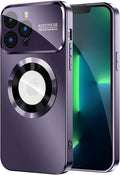 Magnetic for iPhone 13 Pro Max Case, Compatible with MagSafe, Built-in Camera Lens Protector, Logo View, Military Grade Drop Proof Phone Case Cover, Purple