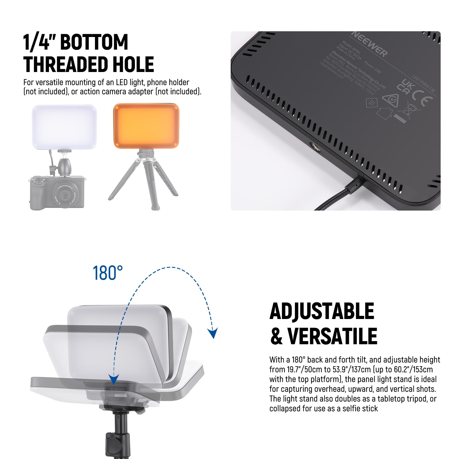 NEEWER Basics 2 Pack LED Video Light Panel Lighting Kit, Bi Color Dimmable Portable Studio Lights with Stands & Filters, 3200K-5600K 750lux CRI95 for Video Recording Live Streaming Photography, BP66