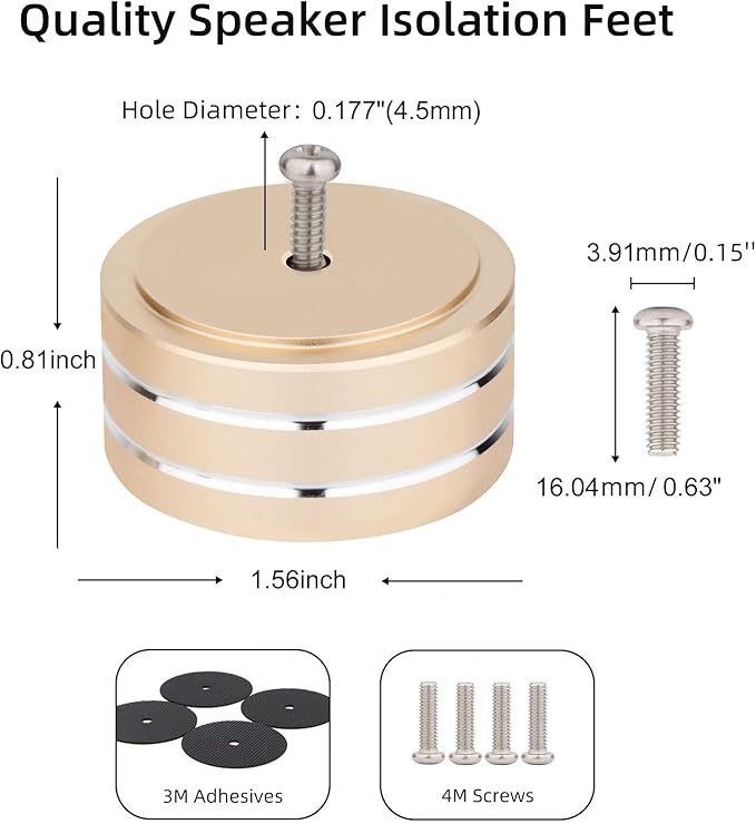 Monosaudio 4Pcs Audio Isolation Feet Turntable Feet 40x20mm Turntable Isolation Pad Replacement with Non-Slip Rubber Ring/3M Adhesives/M4 Screw for Speakers,Subwoofers,Amplifier,Turntable（Rose Gold）
