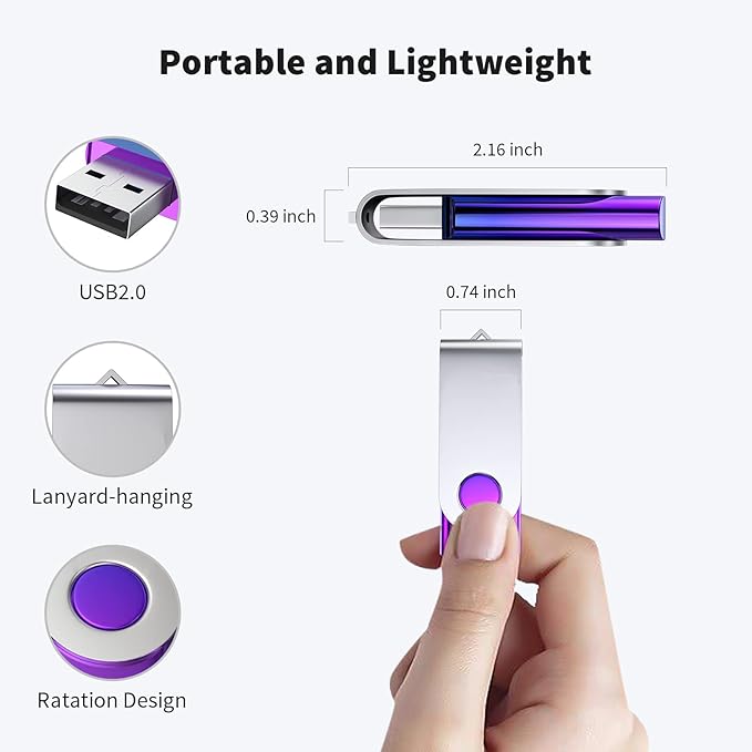ABLAZE 2GB Flash Drive 2 Pack, USB 2.0 Thumb Drives with Lanyards Swivel USB Memory Stick 2GB（Green and Purple