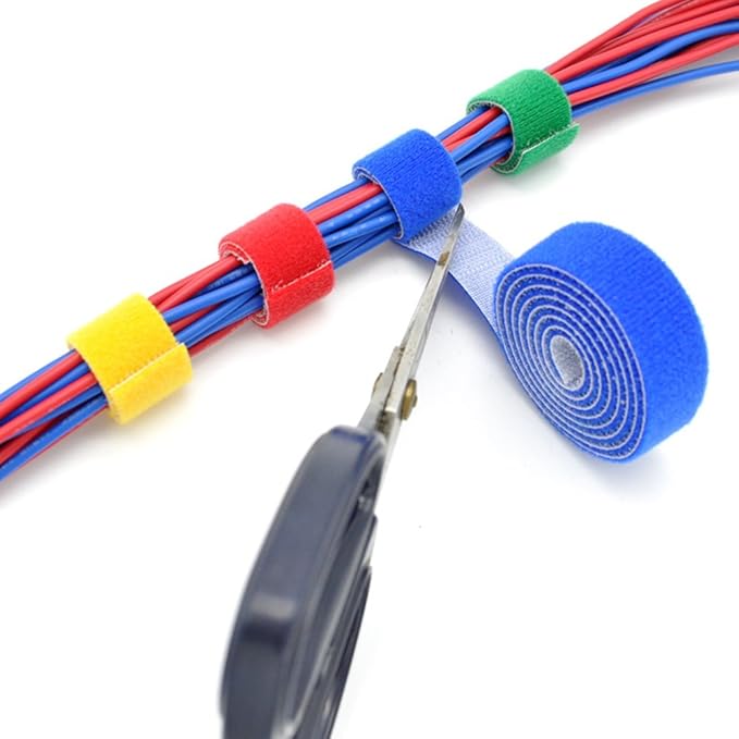 Reusable Fastening Tape Cable Ties 3/4 Inch Double Side Hook Roll (10 Yard, Blue)