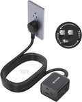 TROND 360° Rotating Flat Plug Extension Cord 10ft, Low Profile Small Power Strip, 3 Side Grounded Outlet, 13A, SPT 16/3 Gauge Cable for Indoor Home Office Kitchen Cruise Travel Essentials, Black