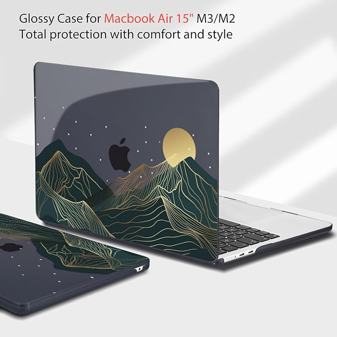 Teryeefi Compatible with MacBook Air 15 inch Case 2023 2024 A3114 A2941 with M3 M2, Plastic Hard Case & Keyboard Skin & Screen Protector for MacBook Air 15.3" Retina Display Touch ID, Mountain Sun
