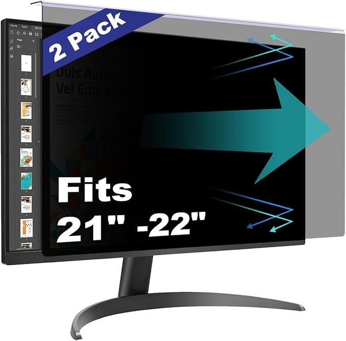 [2 Pack Computer Privacy Screen Shield Compatible for 21.5/22 Inch 16:9 Widescreen Desktop Monitor - Anti Glare & Blue Light Filter - Hanging Design for Easy On/Off