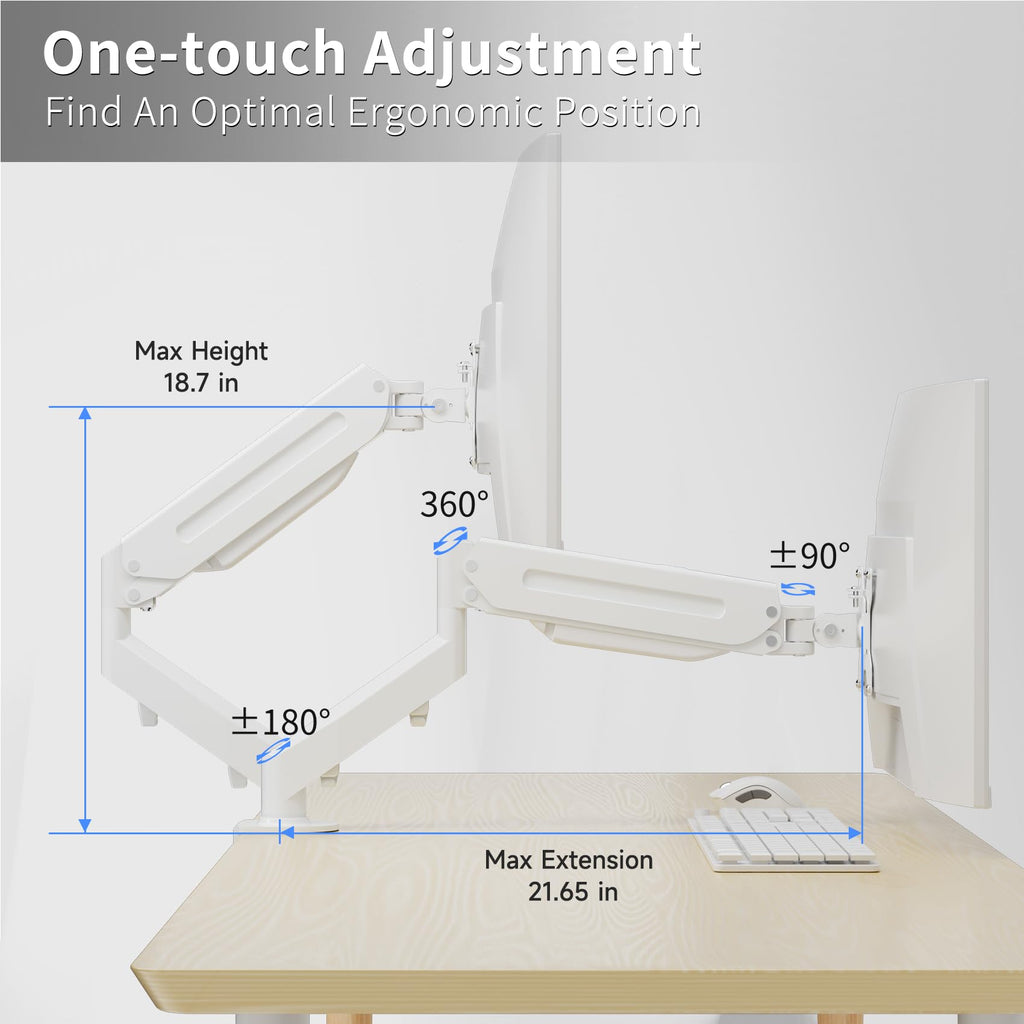 Suptek Monitor Mount Gas Spring Monitor Arm Desk Mount Fully Adjustable Fits 17 20 22 23 24 26 27 32 35 inch Monitors Weight Capacity up to 24.25 lbs, White