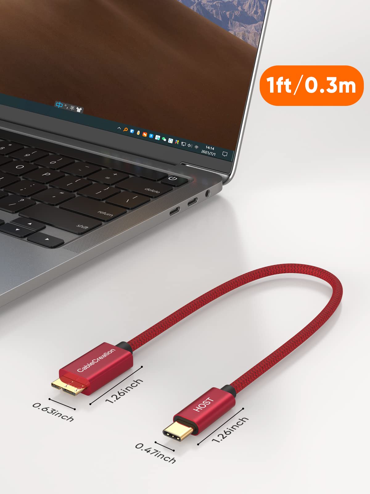 CableCreation USB C to Micro B Short Cable 1FT, 10G Micro B to USB C 3.1 External Hard Drive Cable for iPhone 15/16/17,Samsung Galaxy S24,Seagate WD Westgate My Passport,MacBook Pro/Air, iPad/Tablet