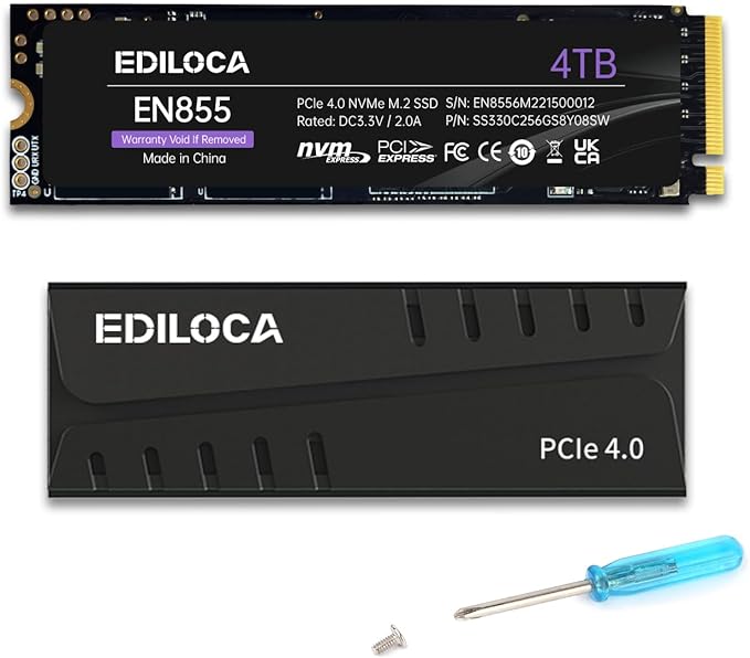 4TB PS5 SSD with Heatsink PCIe Gen4 NVMe M.2 Gaming SSD, 7400MB/s Read, 4GB DRAM Cache, 3D TLC | Internal Solid State Drive Compatible with PS5 & PC(EN855)