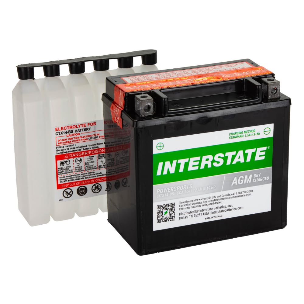 Interstate Batteries YTX14-BS Powersports Battery 12V 12Ah 200CCA AGM