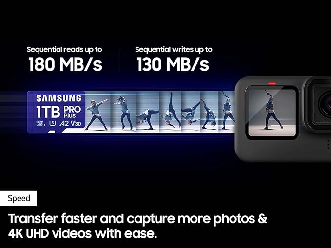 Samsung PRO Plus microSD Memory Card + Adapter, 512GB microSDXC, Up to 180 MB/s, Full HD & 4K UHD, UHS I, C10, U3, V30, A2, for Android Smartphones, Tablets, GoPRO, and DJI Drone (MB MD512SA/AM)