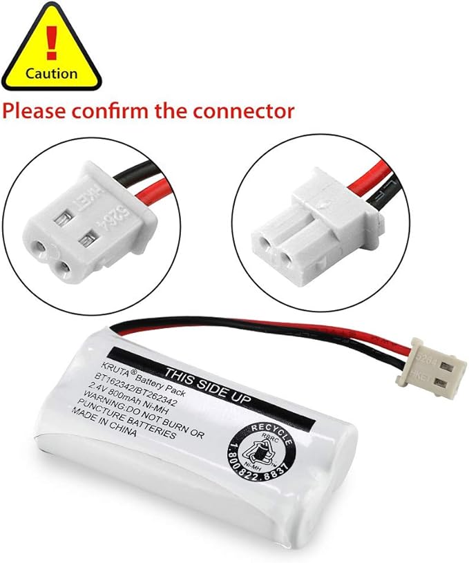 Kruta BT162342 BT262342 2.4v 800mah Cordless Phone Batteries Compatible with BT183342 BT283342 BT166342 BT266342 VTech CS6114 CS6419 CS6719 at&T EL52300 CL80111 Handset Telephone (Pack of 3)