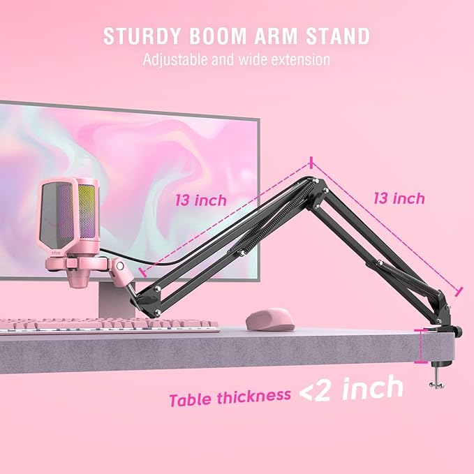 FIFINE Gaming USB Microphone Kit, PC Streaming Recording Computer RGB Microphone Set for Podcasting, Singing, YouTube, Condenser Cardioid Mic with Quick Mute, Gain Knob-A6T Pink