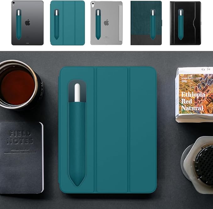 MoKo Pencil Holder Sticker Fit Apple Pencil Pro, Apple Pencil (USB-C), Apple Pencil 1st/2nd Generation, Elastic Pencil Pocket Pouch Adhesive Sleeve Attached to iPad Case for Stylus Pens,Midnight Green