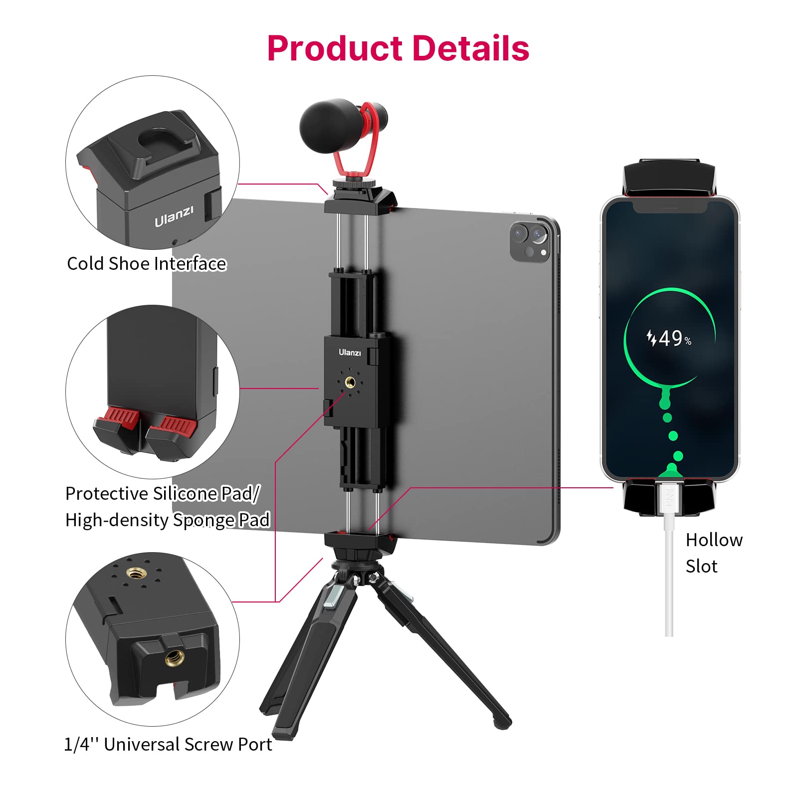 ULANZI ST-29 Phone Tripod Mount, 2-in-1 Tablet Smartphone Holder Adapter