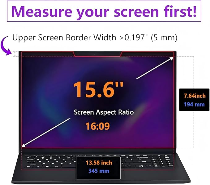 Magnetic Detachable Laptop Privacy Screen (For 15.6")