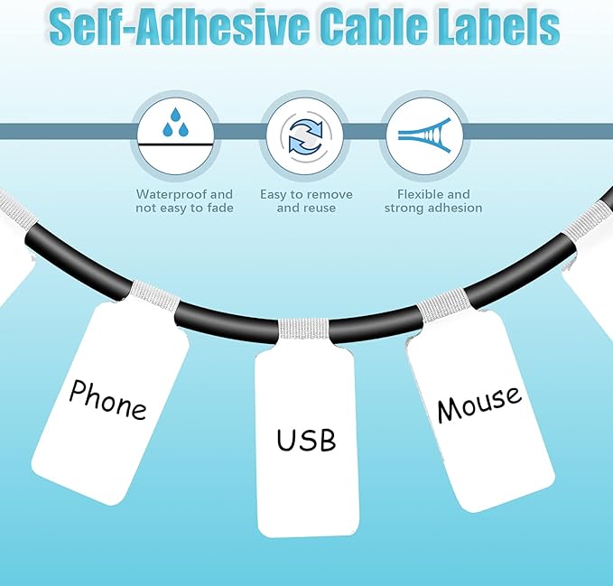 60 Pieces Self-Adhesive Cable Labels, Paste Wire Labels, Nylon Writable Cord Tags Waterproof White Wire Cable Tags for Electronics Office Computers Management and Identification