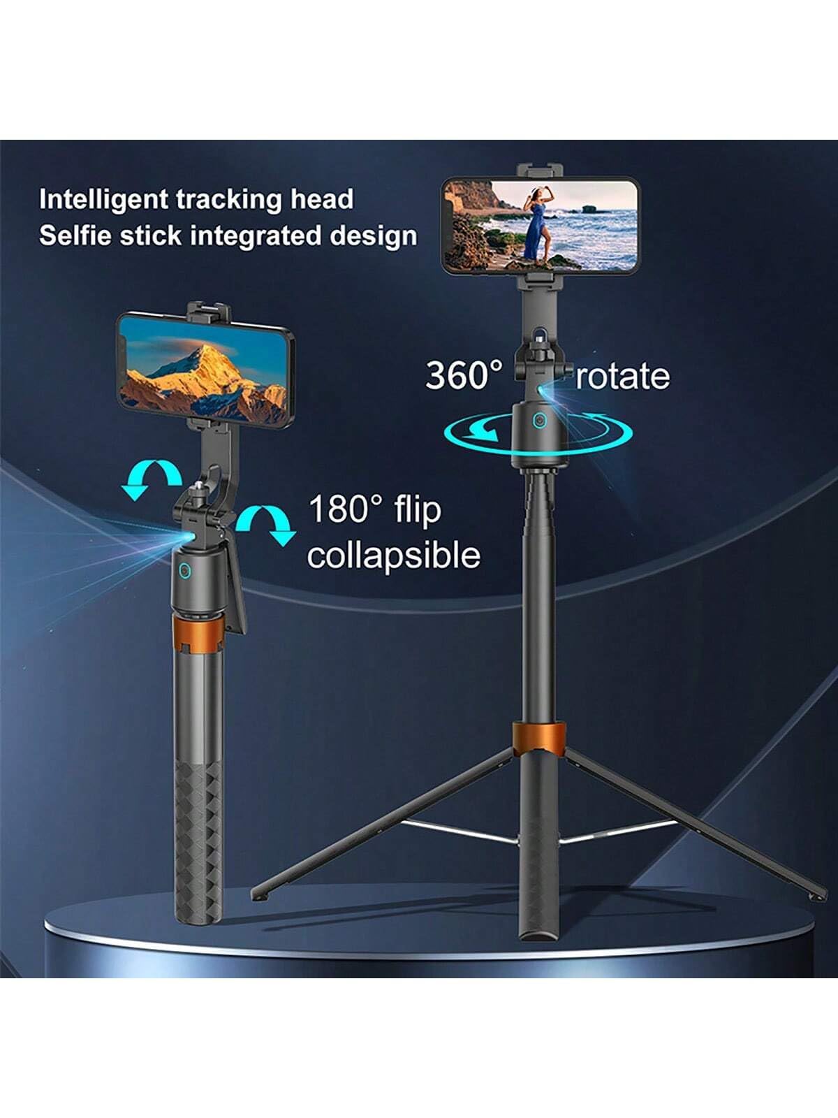 Auto Face Tracking Phone Holder, 360° Rotation Phone Tripod with Wireless Remote and Phone Holder, Selfie Stick Tripod for iPhone、Android Phone, Applied to YouTube, Vlog/TIK Tok
