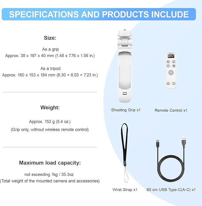 AODELAN for Fujifilm Camera Tripod with Rechargeable Wireless Shutter Release,Shooting Grip Remote Control Handle for Fuji X-T3,X-T4,X-T5,X-T30,X-T30 II,X-T50,X-H2,X-H2S,X-S10,X-S20,X100 VI,X-M5